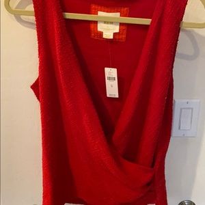NWT Maeve red deep cut faux wrap sleeveless top